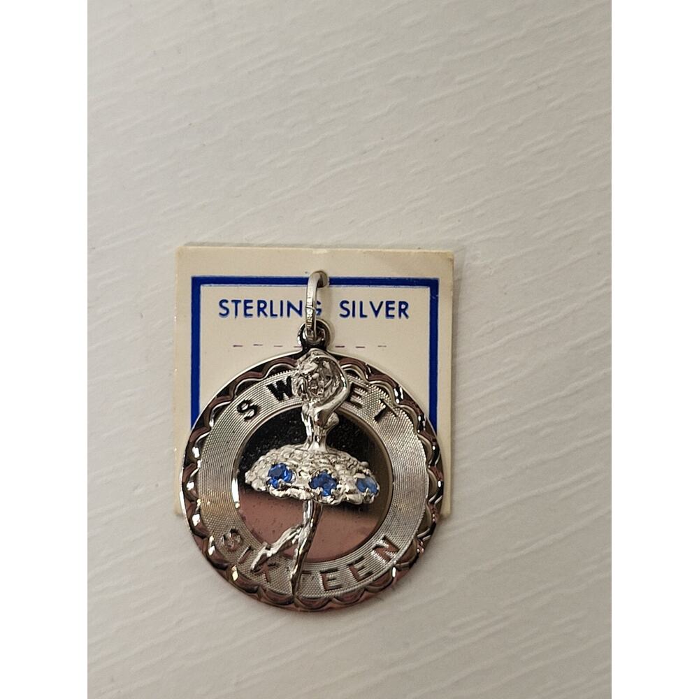 925 Sterling Silver Sweet Sixteen Birthday Charm Pendant Engravable - 6g